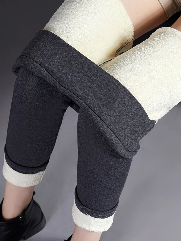 Casual Skinny With Velvet Keep Warm Solid Color Leggings