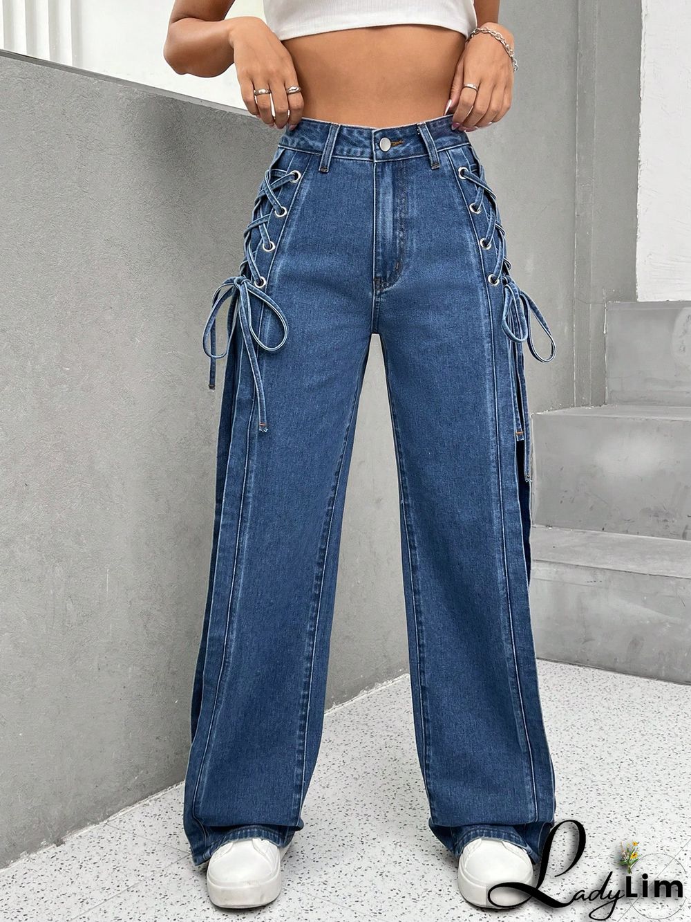 High Waist Lace Up Side Jeans