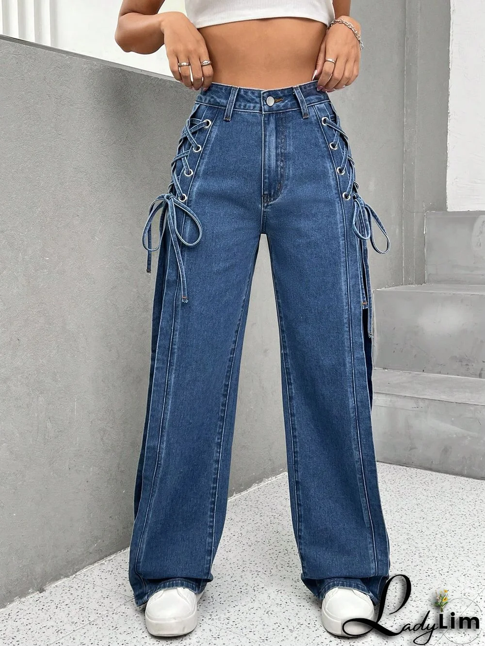 High Waist Lace Up Side Jeans