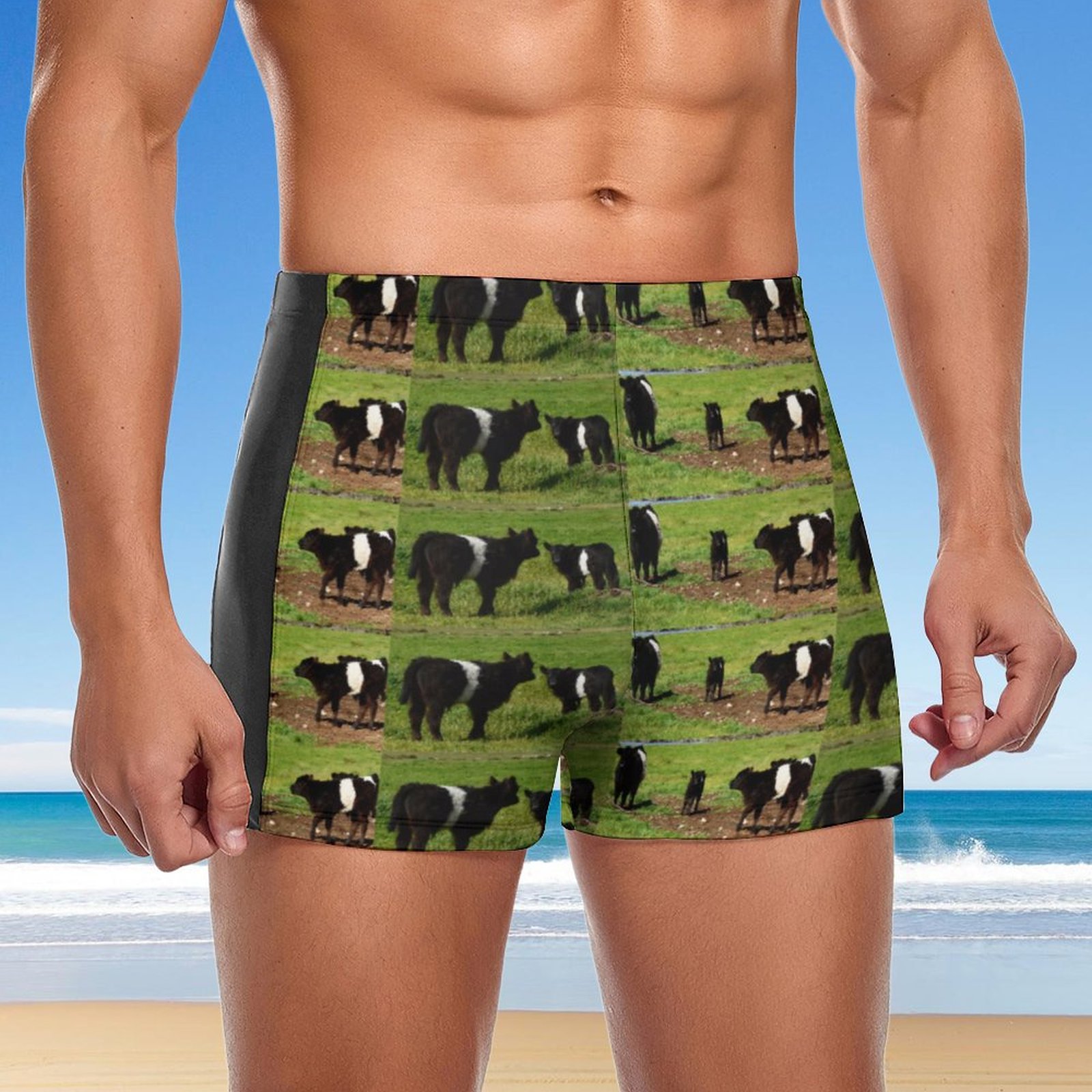 SFNEEWHO Woolly Black White Belted Galloway Cow Swim Brief Square Leg ...