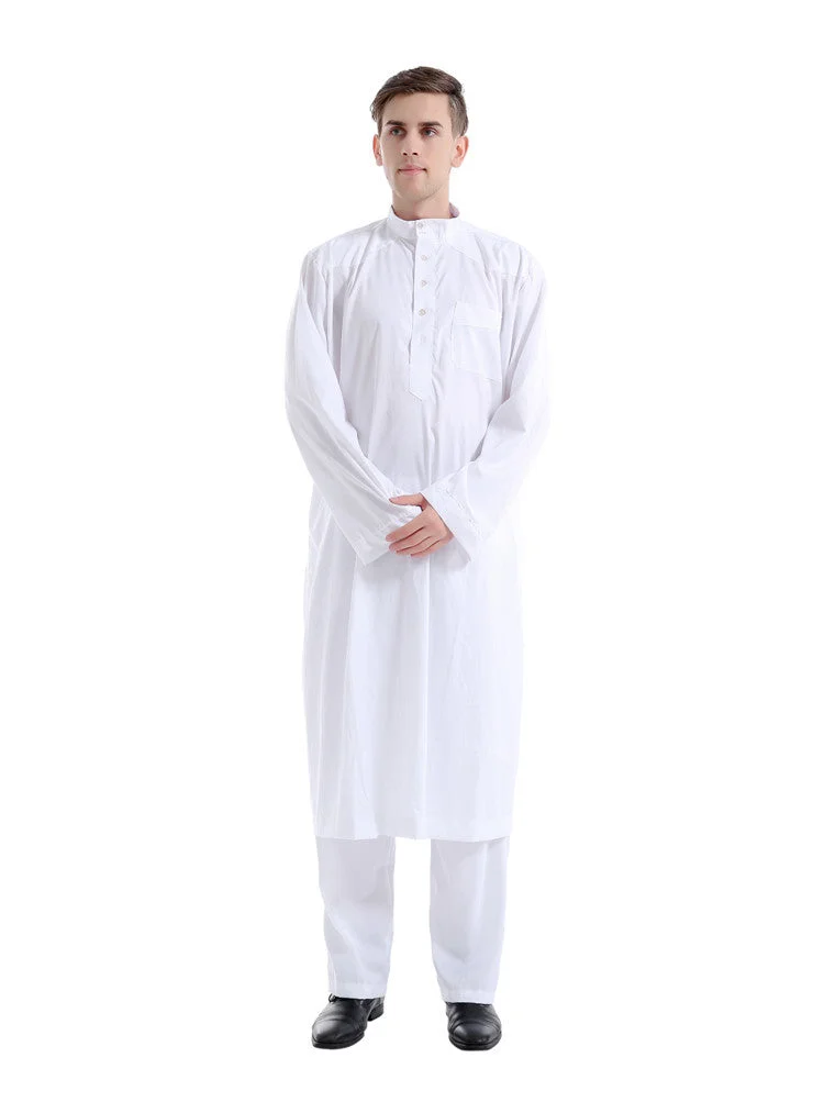 Mens Thobes Muslim Solid Color Two-Piece Set Men's Robe