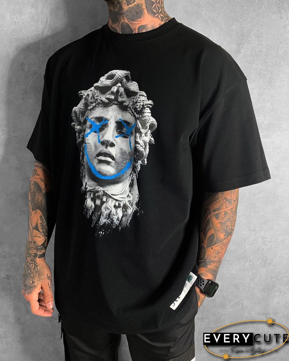Fashion Plaster Head Print Short Sleeve T-Shirt