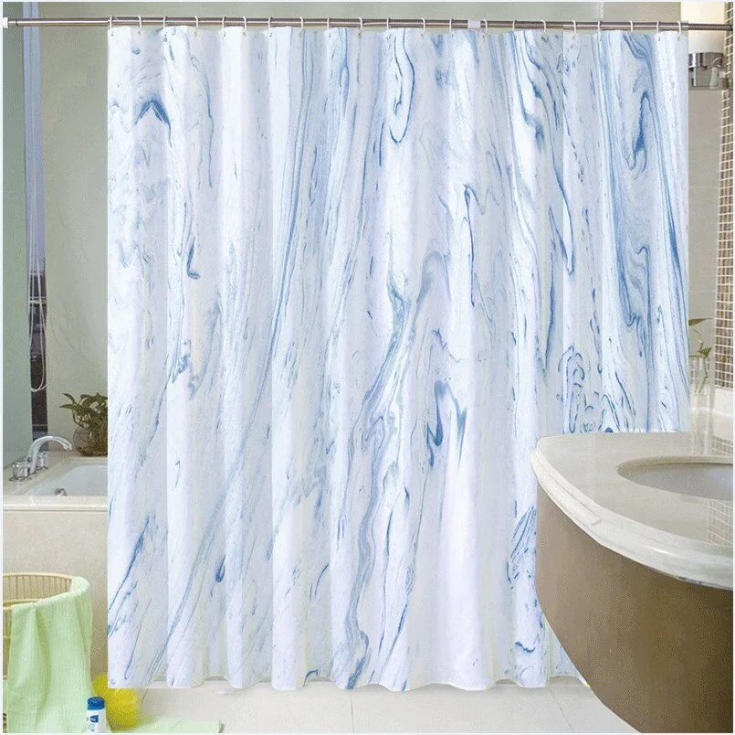 Marble Striped Shower Curtain Blue Black Simple Design Wave Bathroom Accessories Decorative Waterproof Screen With Hook