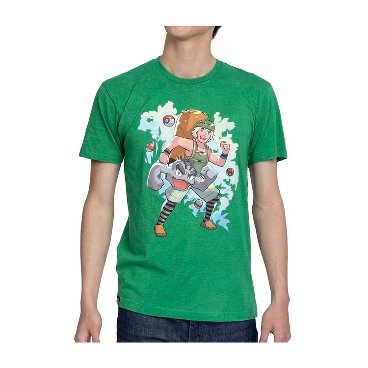 Hiker Pokémon Trainers Green Relaxed Fit Crew Neck T-Shirt - Adult