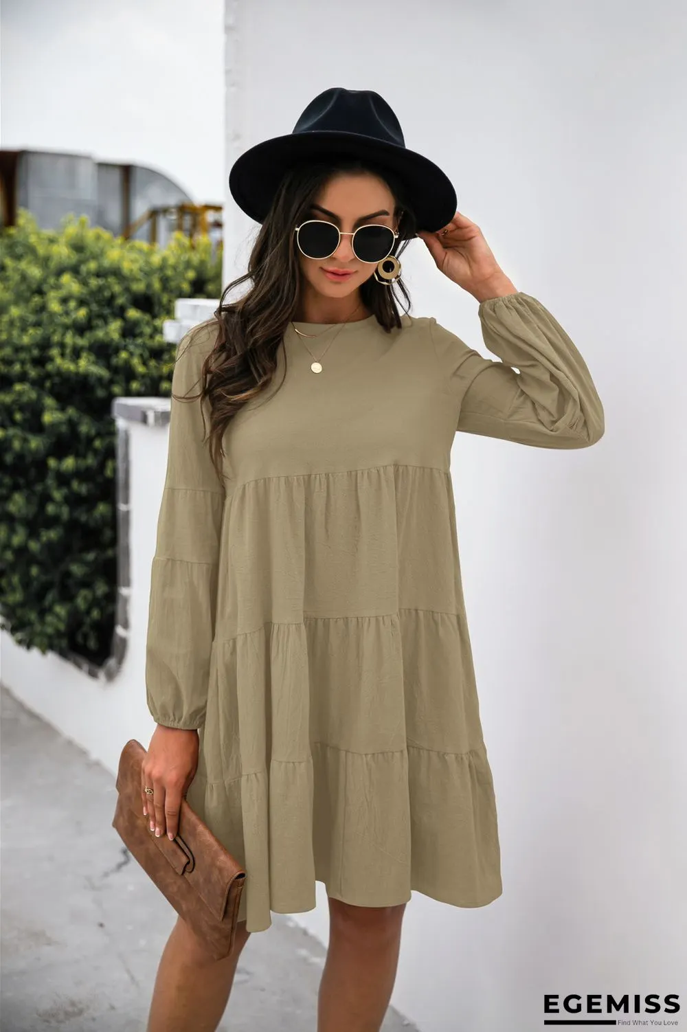 Cotton Round Neck Lantern Sleeve Dress | EGEMISS