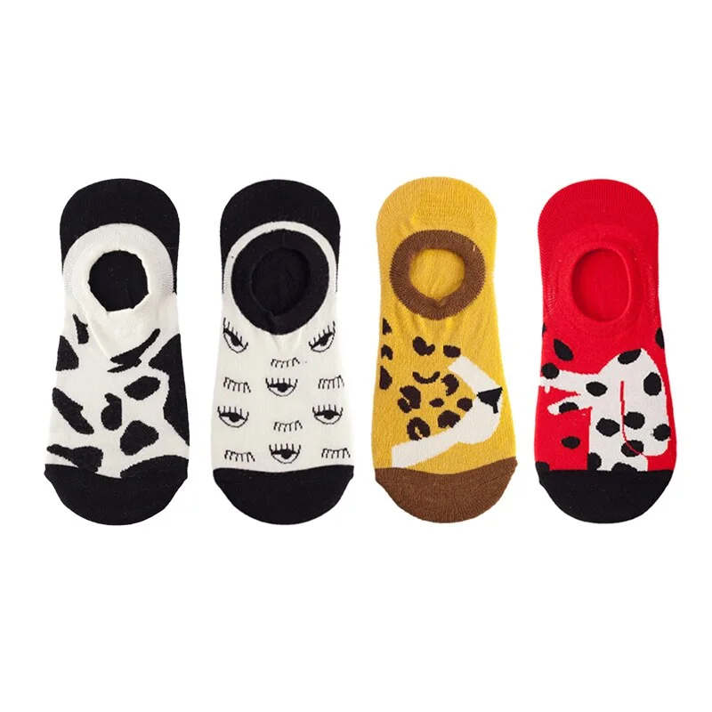 4 Pairs Fashion Summer Women Cotton Socks Cute Pack Female Sport Short Kawaii Funny Print Casual Cute School Girls Street Socks