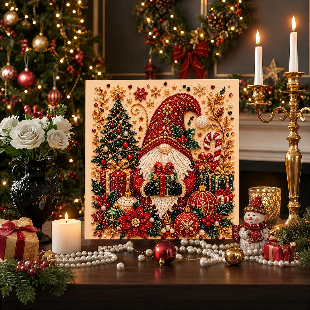 Framed Pearl Painting Kit Christmas Gnome 7.87x7.87in
