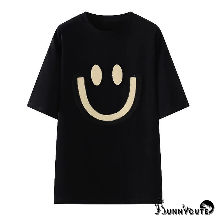 Plus Size Smiling Face Embroidery Loose T-Shirt Dress