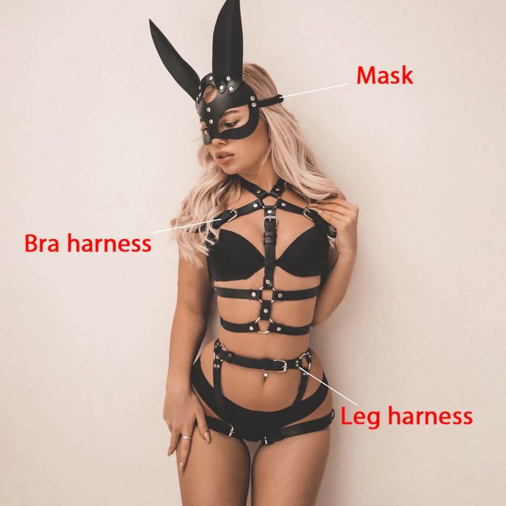 Billionm Fullyoung Sexy Harness Woman Leather 2PCS Set Straps Bondage Cage Harajuku Style Garter Accessory Suspenders Stocking Underwear