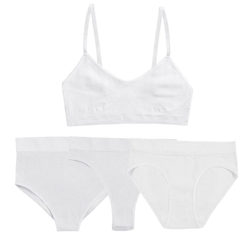 FINETOO 1 Top+3 Panties Set Women Seamless Bra G-String Thongs Soft Tops High Waist Shaper Underwear Female Lingerie Active Bra