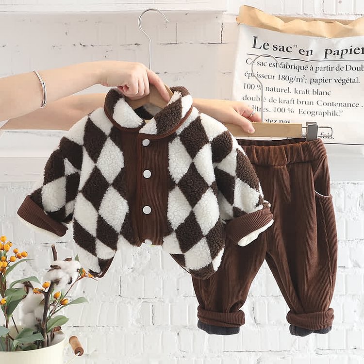 Baby Checkerboard Warm Coat and Pants Set