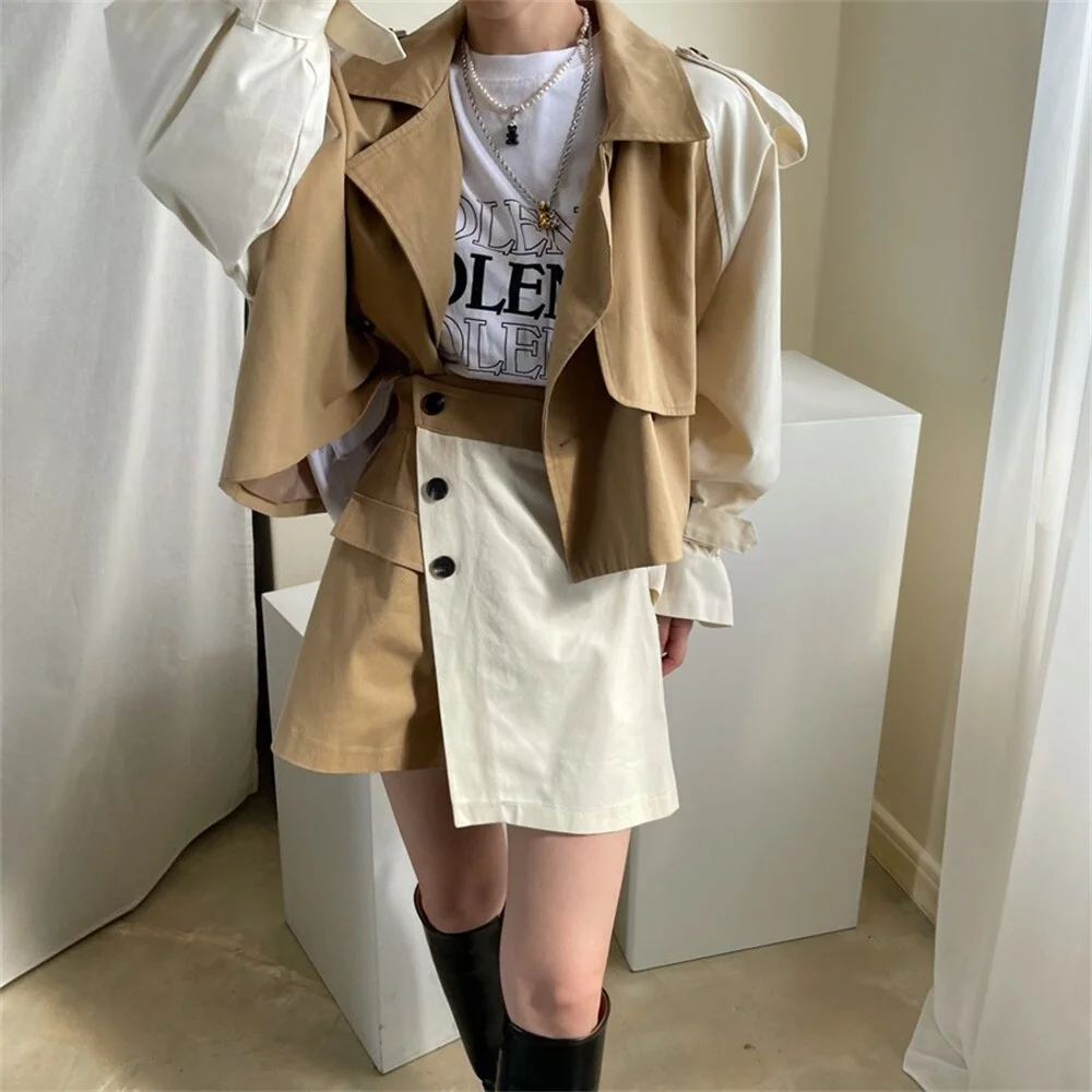 Jangj Alien Kitty High Street Suits Chic Casual Two Piece Sets Patchwork 2021 Retro OL New Autumn Women Coats Sexy Wide Leg Shorts