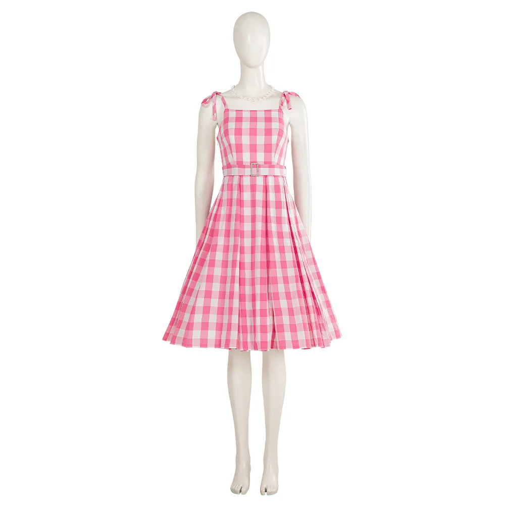 2023 Movie Pink Plaid Dress Halloween Cosplay Costume for Women