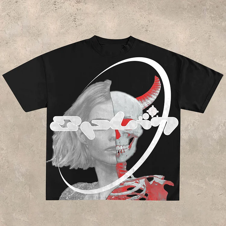 Personalized street style skull print short-sleeved T-shirt