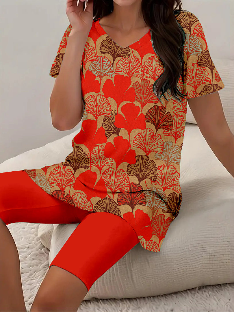 Women Long Sleeve V-neck Graphic Floral Printed Top