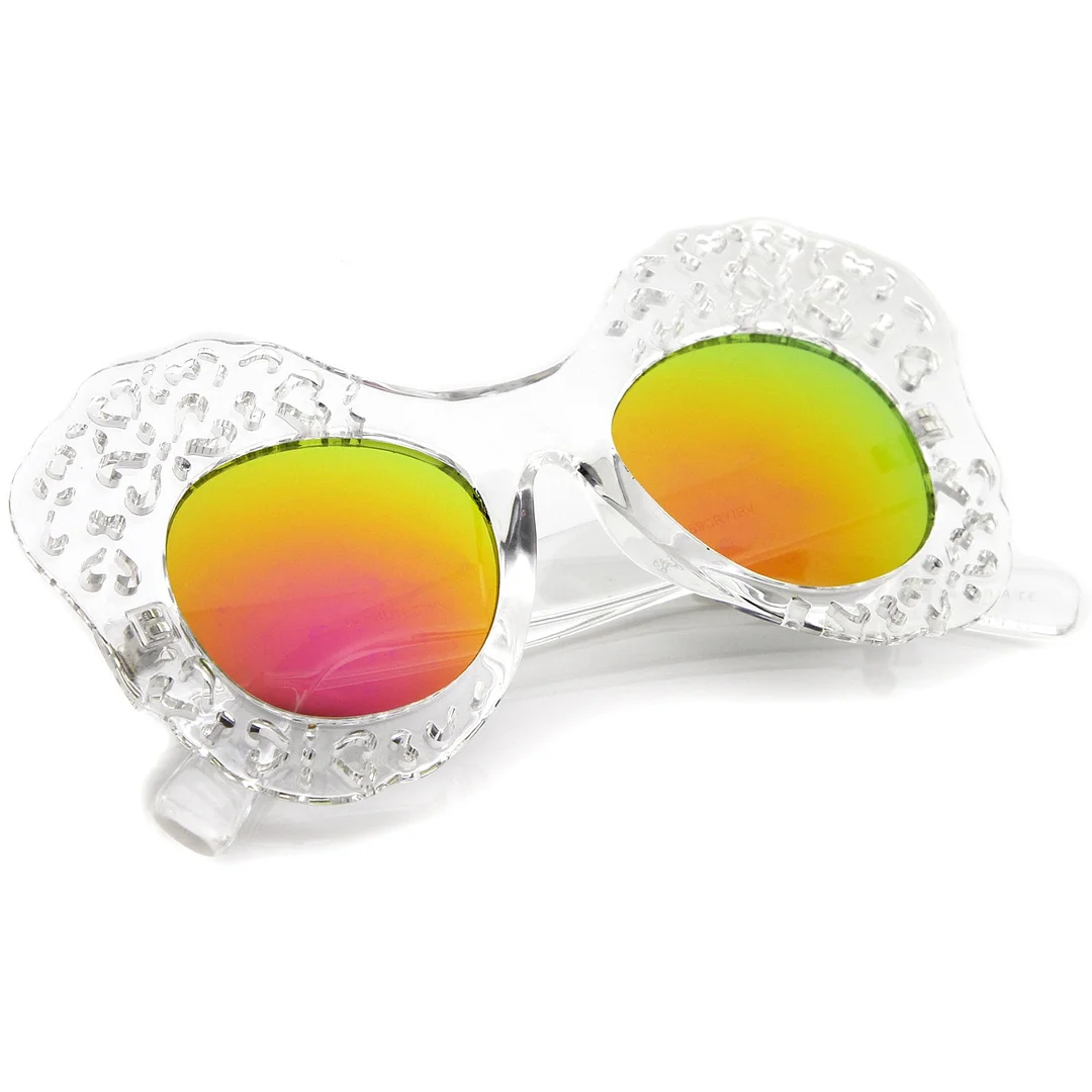 Transparent Cutout Frame Colored Mirror Lens Oversize Butterfly glasses 49mm