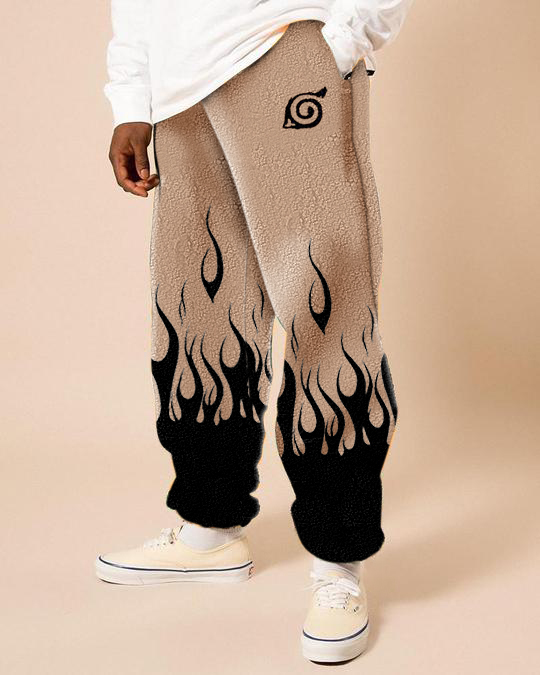 Vintage print polar fleece trousers