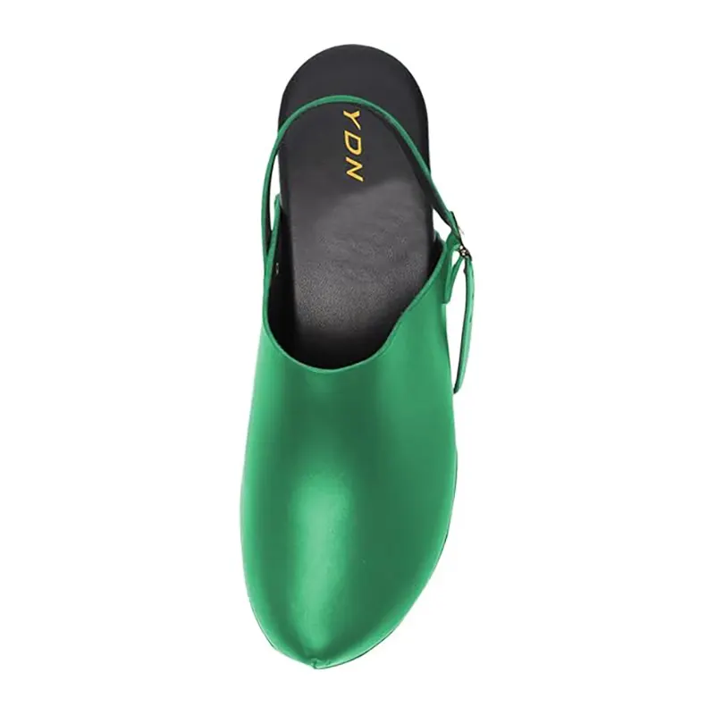 Green Vegan Leather Round Toe Studded Platform Slingback Heels