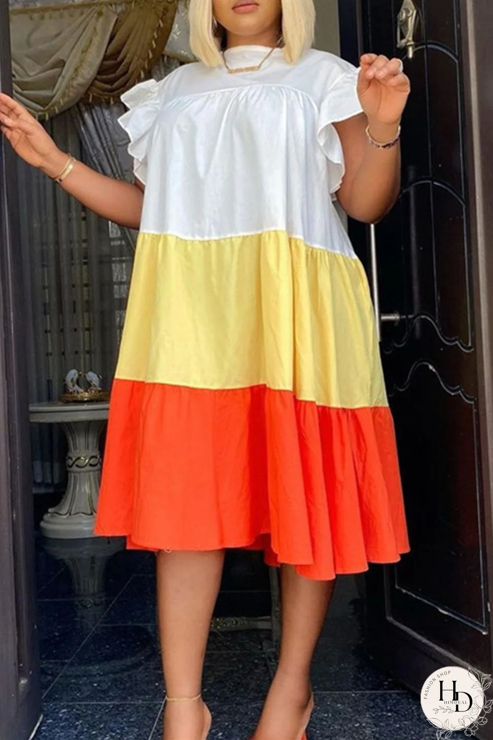 White Fashion Casual Patchwork Fold O Neck Sleeveless Dress