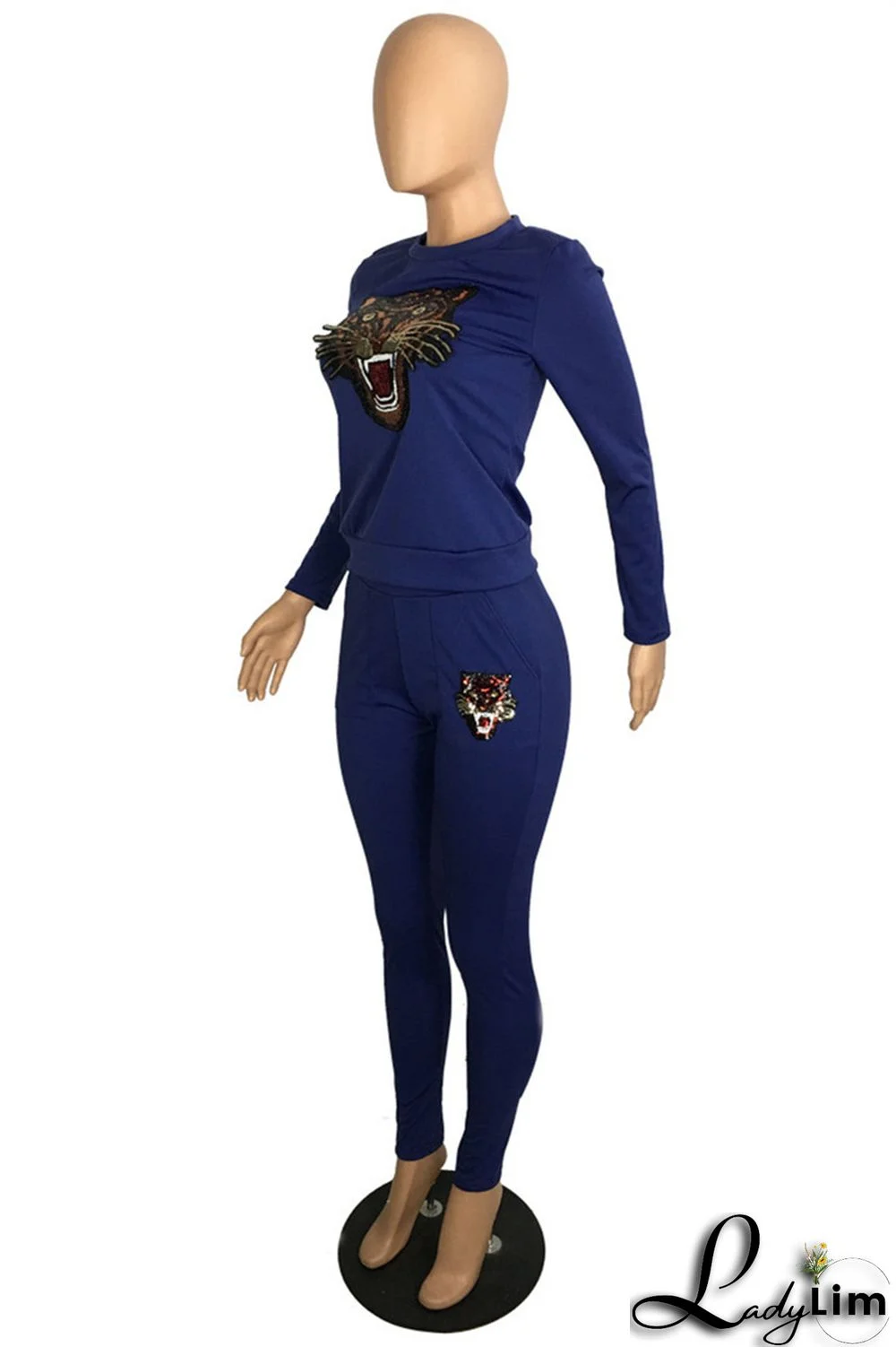 Black Fashion Casual Patchwork Sequins O Neck Long Sleeve Two Pieces