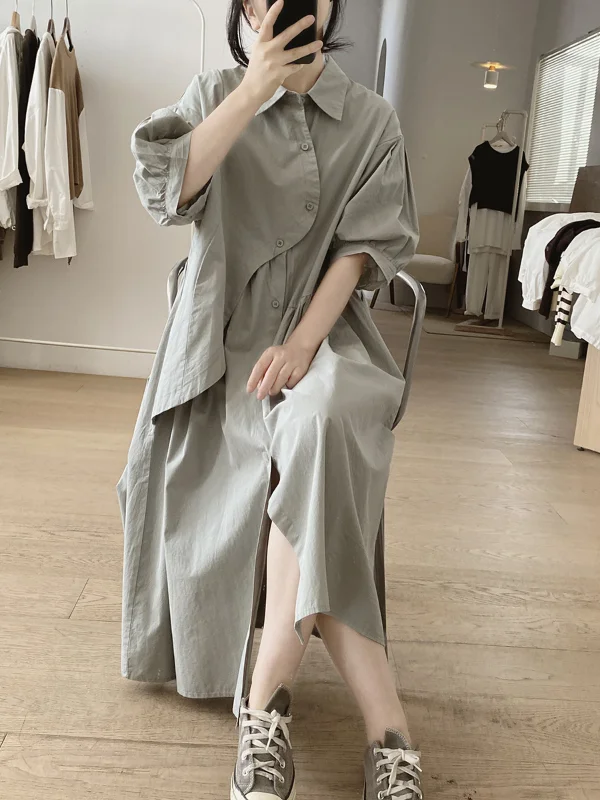 Irregular Cotton Short Sleeve Midi Dress