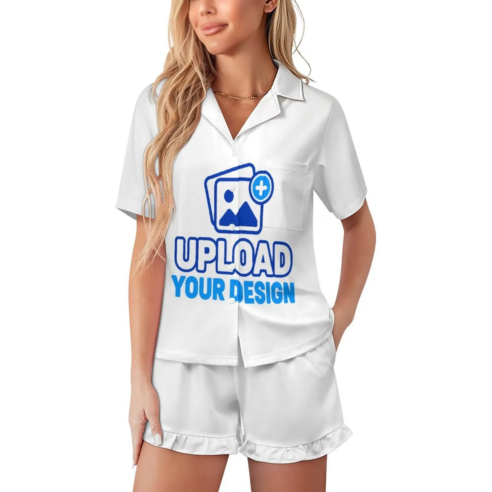 Custom Ruffle-Trim Button Short-Sleeve Pajama Set product image 9