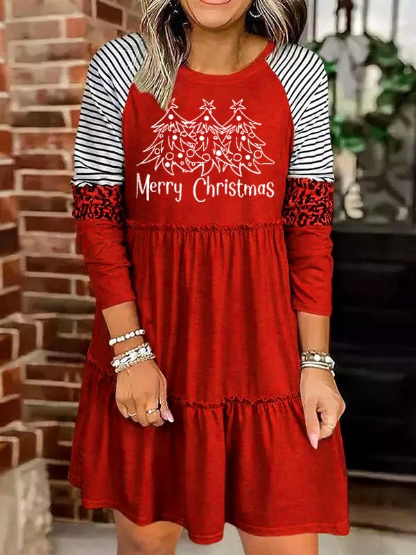 Women's Christmas Tree Print Long Sleeve Dress