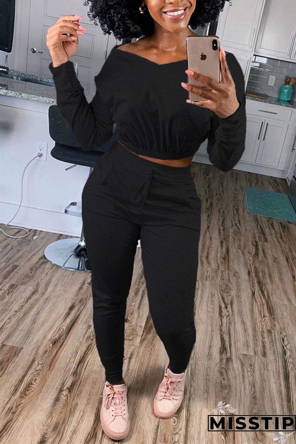 Dark Gray Casual Street Sportswear Living Blends Patchwork Solid Patchwork Pocket Pullovers Pants V Neck Long Sleeve Regular Sleeve Short Two Pieces