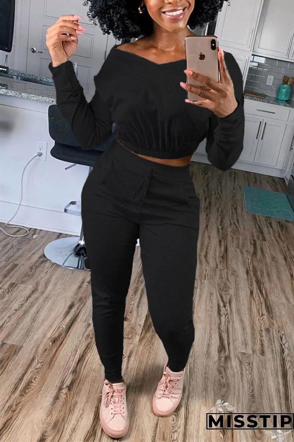 Dark Gray Casual Street Sportswear Living Blends Patchwork Solid Patchwork Pocket Pullovers Pants V Neck Long Sleeve Regular Sleeve Short Two Pieces