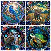 4pcs Diamond Painting -DIY Round Drill Stained Glass Animal