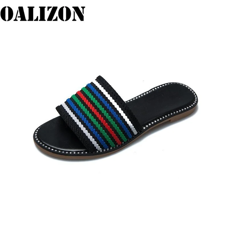 Summer New Fashion Stripy Women's Flat Open Toe Sandal Slippers Shoes Woman Lady  Flip Flops Loafers Mules Slides Slippers Shoes