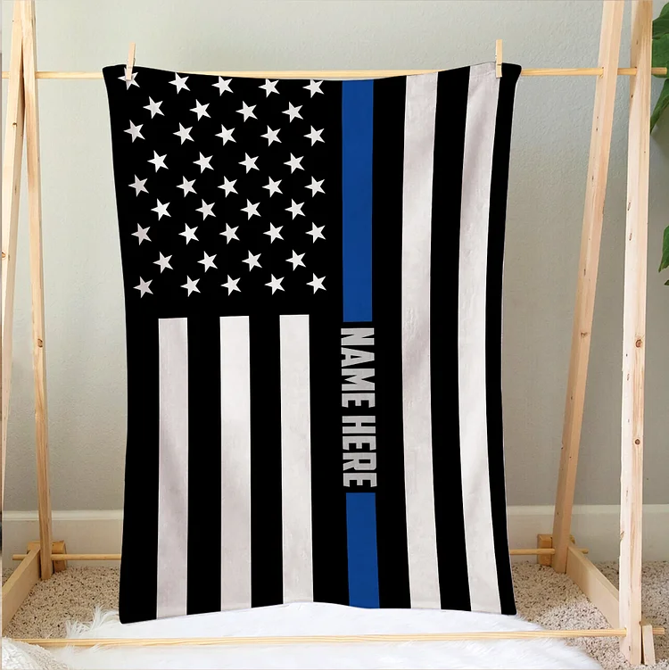Personalized Police Blanket, Thin Blue Line American Flag Soft Cozy Blankets | BKKid385