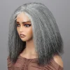 Seniors Salt And Pepper Wig Yaki Straight Bob More Grey  Hair 5x5 HD Lace Wigs For Women
