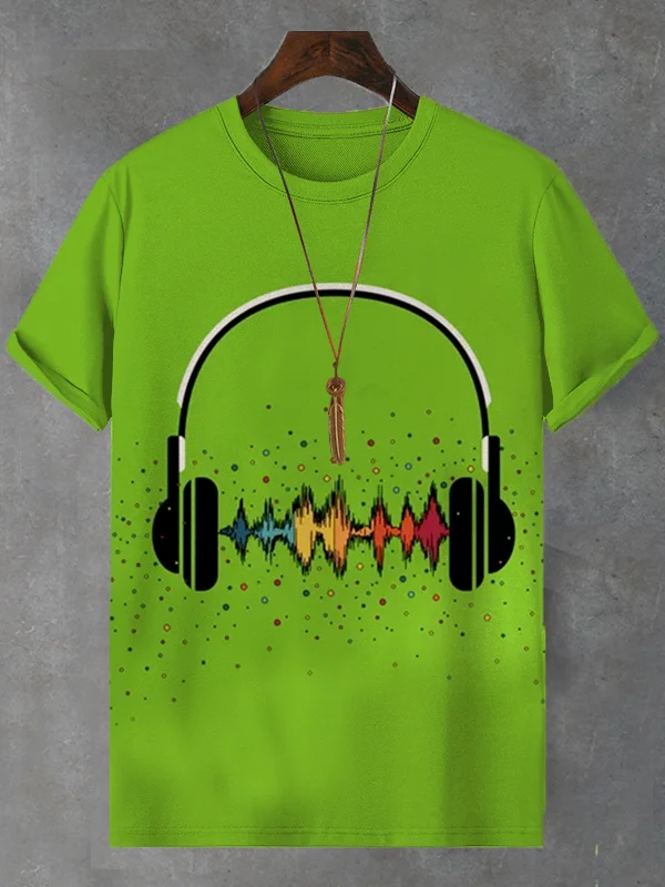 Men's Earphone Colored Sound Wave Art Print T-Shirt