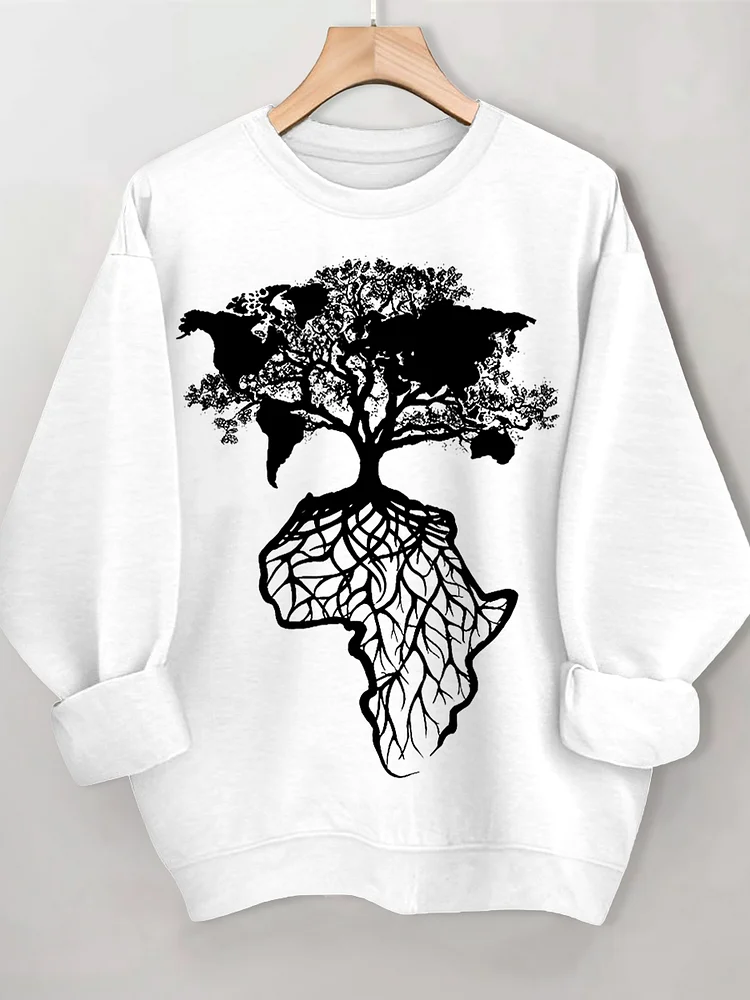 Women's Africa Is The Root Of The World Art Print Cotton Long Sleeve T-Shirt Thin Sweatshirt