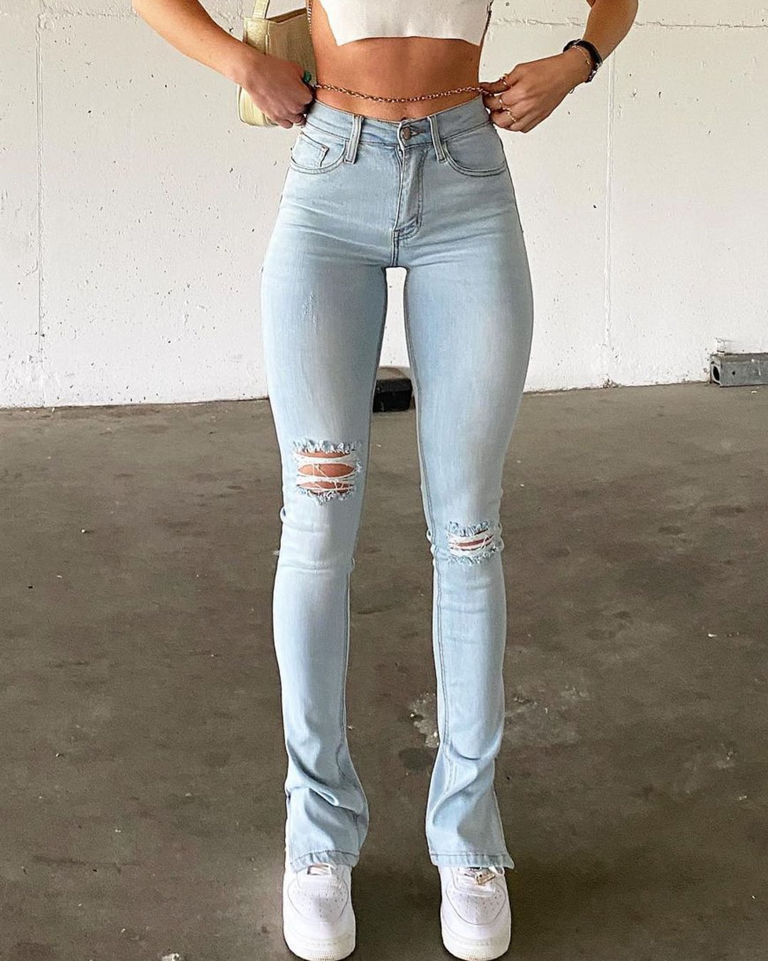 Fashionv-Distressed Washed Ripped Jeans