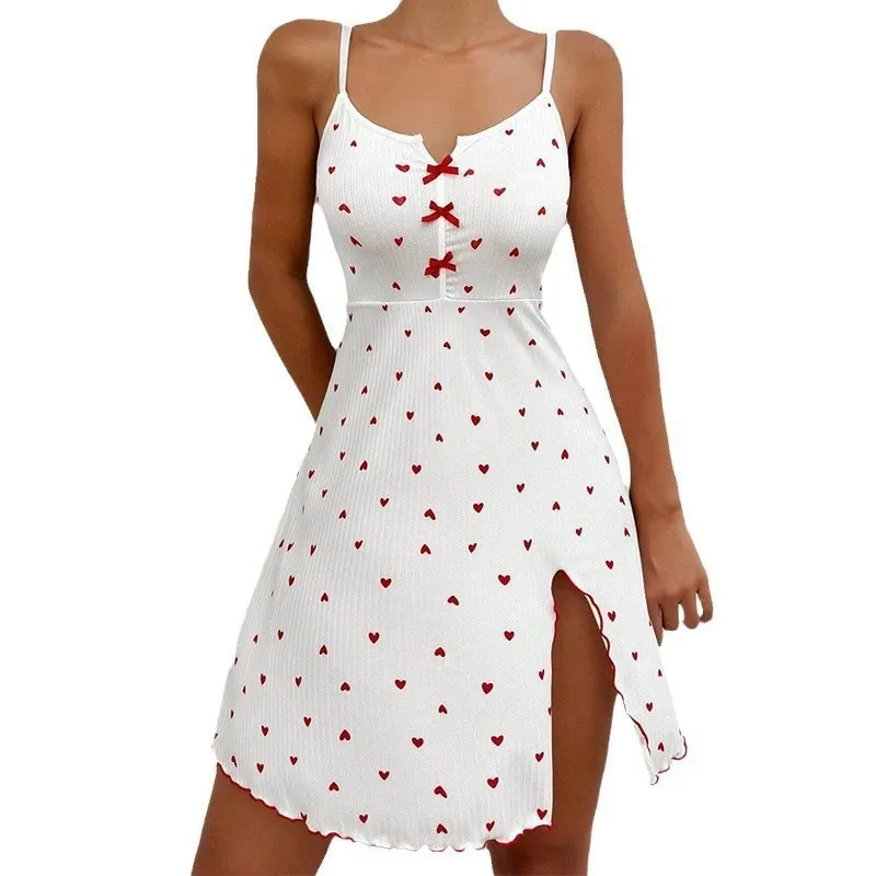 Uveng Exploding Love Print Luo Wen Front Fork Deep V Sling Skirt Pyjamas Home Clothes Hot Set