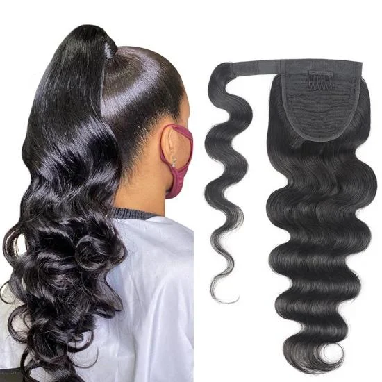 YVONNE Body Wave Human Hair Wrap Around Ponytail Clip In Hair Extensions 