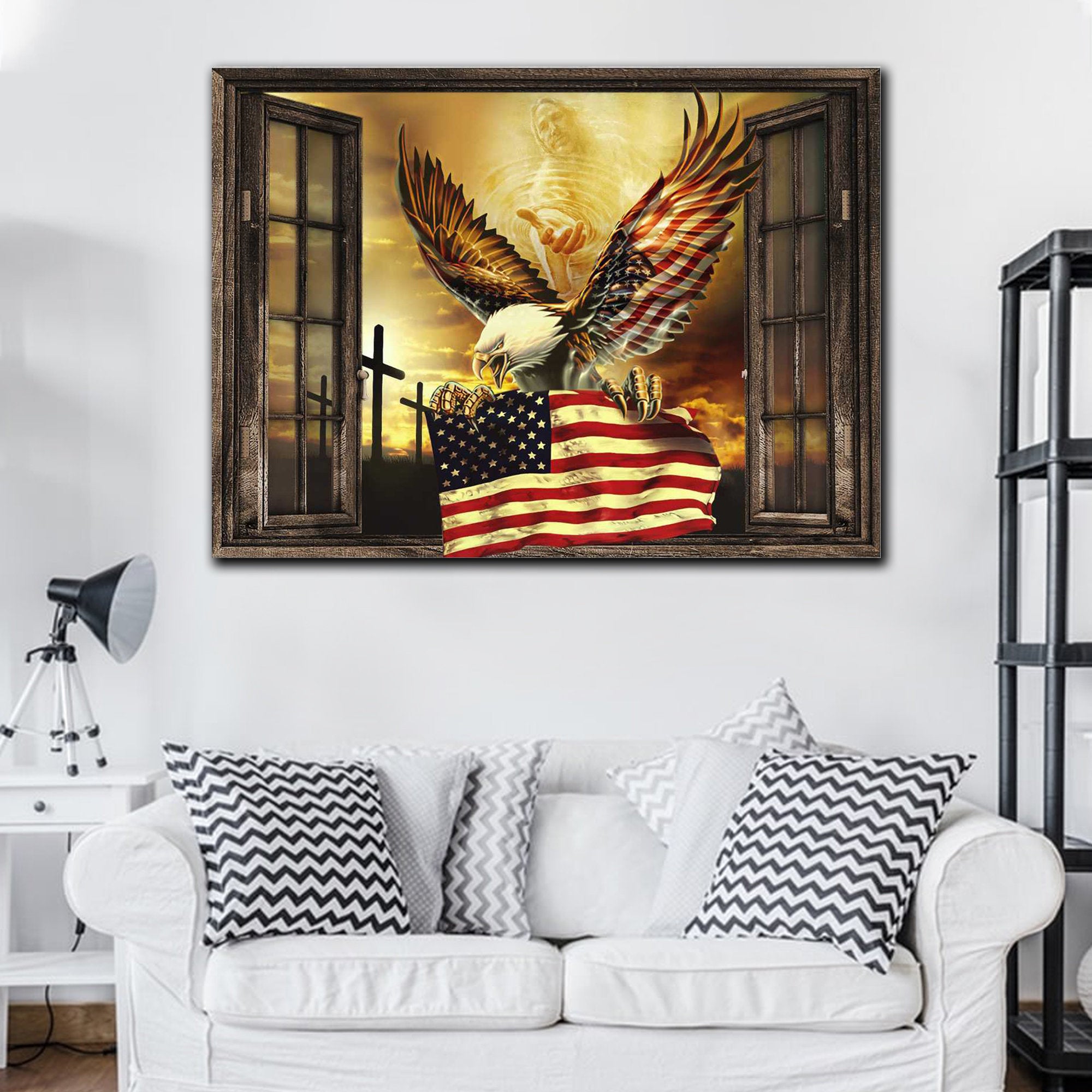 American Eagle and God Outside The Window Canvas Print Art 