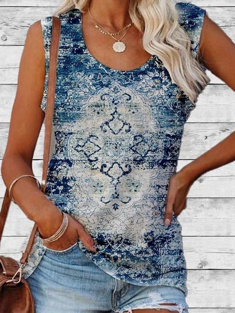Shift Crew Neck Sleeveless Tribal Tank Tops