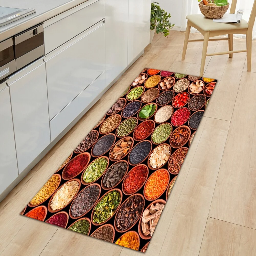 Seasoning Pattern Kitchen Floor Mat Home Entrance Doormat Bedroom Living Room Decoration Long Carpet Hallway Bath Anti-Slip Rugs
