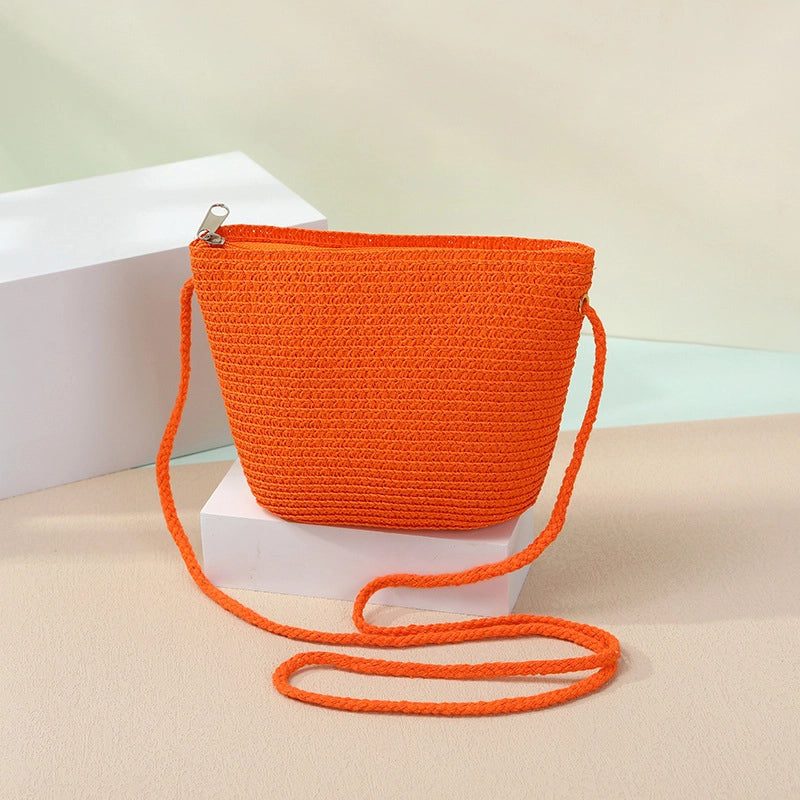 Women’s Straw Solid Color Beach Weave Square Zipper Flip Cover Straw Bag