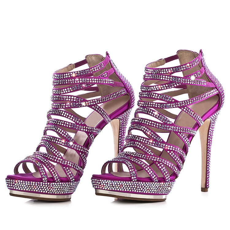 Purple Open Toe Suede Heels Women'S Elegant Platform Strappy Sandal Party Stiletto Heel Shoes |FSJ Shoes