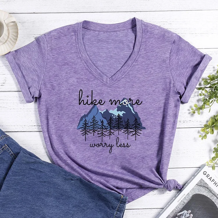 Hike More Worry Less V-neck T Shirt-Annaletters