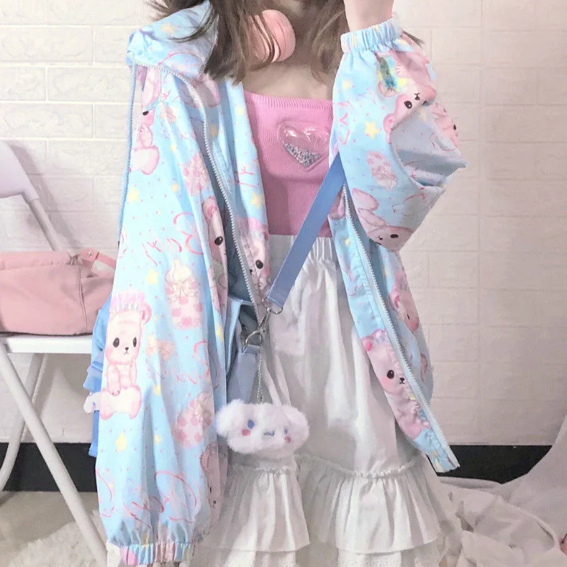 Sunscreen Cute Hoodie for Girl Zip Up Sweatshirt  Summer Oversize Funny Hoodie Kawaii Outerwear Harajuku Plus Size Women Clothes