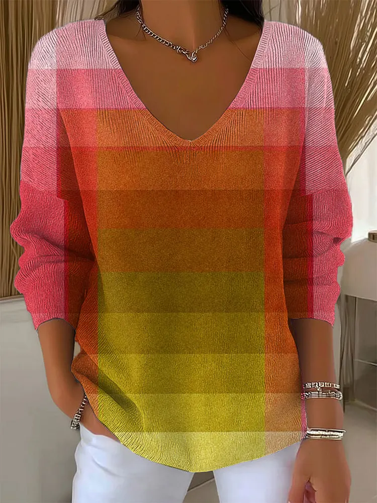 Women's Vintage  Abstract Geometry Art Print Casual Pullover Sweater
