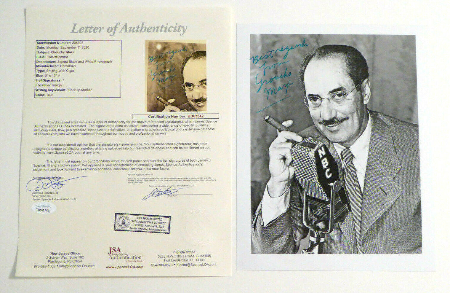 Groucho Marx Authentic Signed 8x10 Photo Poster painting Autograph, Legendary Comedian, JSA LOA