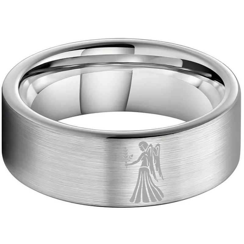 Sliver Tungsten Carbide Rings Flat Virgo Wedding Bands Flat Top Comfort Fit 4MM 6MM 8MM Width
