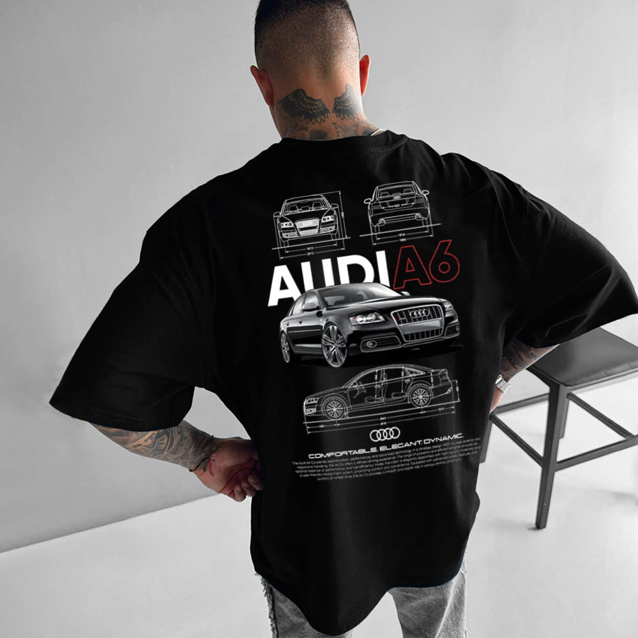 Men's Black Loose Casual Racing Style Short-sleeved T-shirt / TECHWEAR CLUB / Techwear