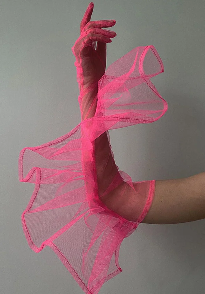 Summer Solid Color Mesh Transparent Over Finger Fashion Gloves